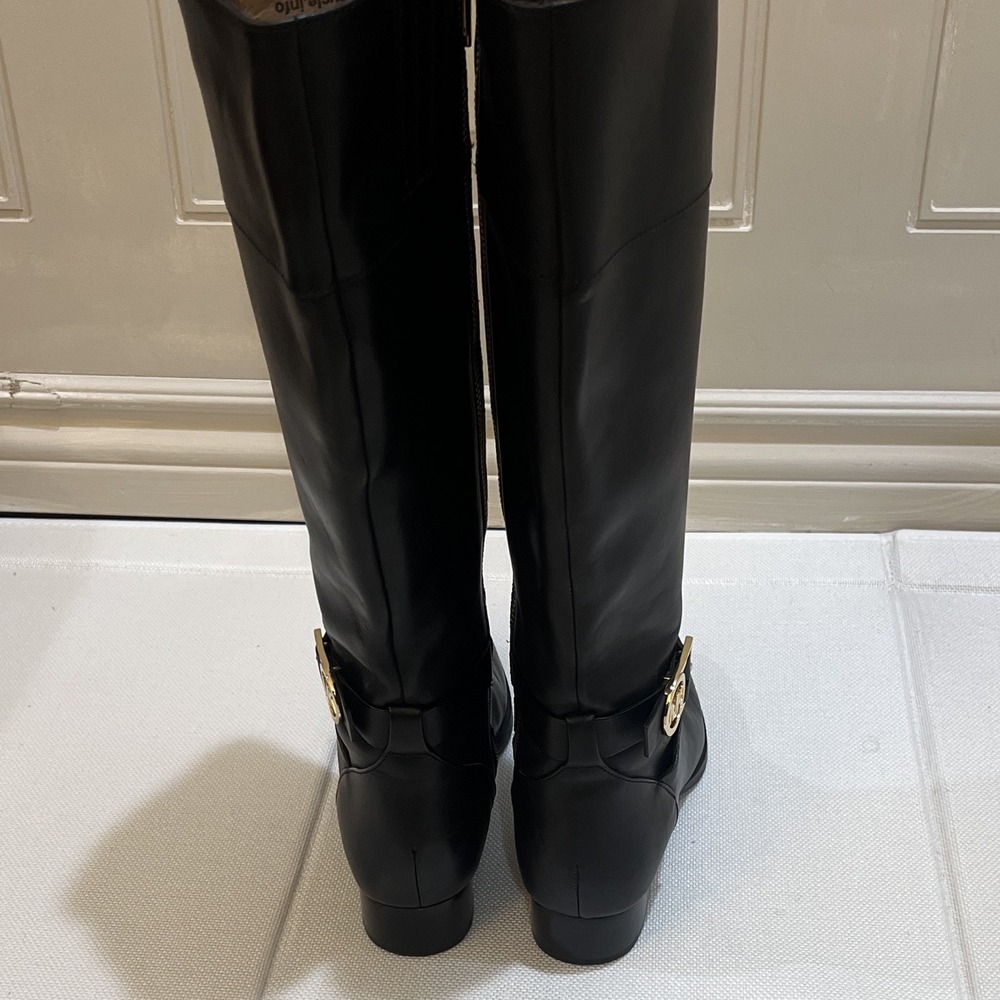 Michael Kors Women's Black Leather Knee High Riding Boot Buckle Pull On US 6.5 M - Picture 4 of 5